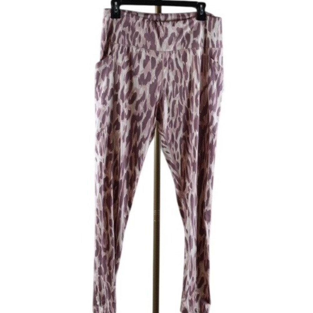 Shadow Sport Womens Leopard Print High Waisted Leggings with Pockets Purple Tan